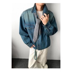 批发实拍实价 蓝色牛仔<b class='q'>衬衫</b>男女2025春秋冬季新款vintage长袖夹克外套