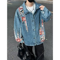 批发实拍实价国风绣花拼接长袖翻领<b class='q'>牛仔</b><b class='q'>外套</b>女上衣夹克