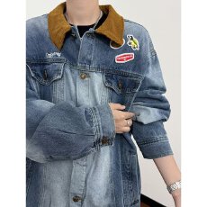 批发实拍 美式拼接复古牛仔外套潮流个性<b class='q'>嘻哈</b>街头重工机车夹克男女