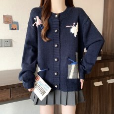 批发实拍大码女装慵懒风蝴蝶提花单排扣开衫毛衣胖MM软糯<b class='q'>百搭</b>上衣<b class='q'>外套</b>