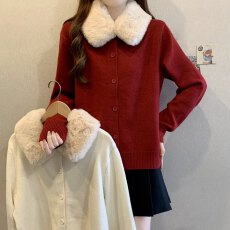 批发实拍大码女装韩系毛领单排扣针织毛衣<b class='q'>胖</b><b class='q'>MM</b><b class='q'>慵懒</b>百搭软糯上衣