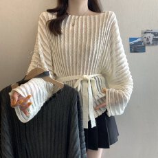 批发实拍<b class='q'>大码</b>女装慵懒风一字肩镂空钩花针织衫胖MM宽松百搭防晒衫