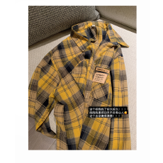 批发港风复古黄格子衬衫女春夏设计感小众薄款防晒衬衣外套