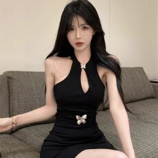 批发中式辣妹<b class='q'>旗袍</b><b class='q'>改良</b>黑色新款设计镂空气质性感名媛显瘦夏季连衣裙女