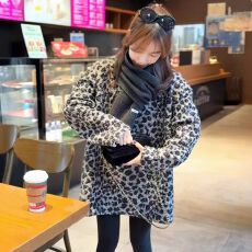 批发毛圈绒豹圆领<b class='q'>中长款</b><b class='q'>卫衣</b>女2025新款秋冬加厚宽松上衣