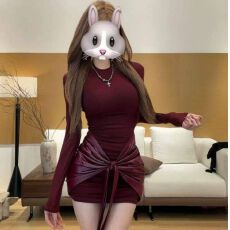 批发冬季法式气质红色打底<b class='q'>连衣裙</b>女绝美巨好看轻熟御姐<b class='q'>修身</b>包臀短裙潮