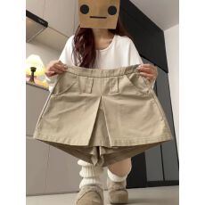 批发美式复古卡其色开叉A字<b class='q'>短裙</b>裤女春<b class='q'>夏季</b>小个子修身显瘦工装休闲裤.