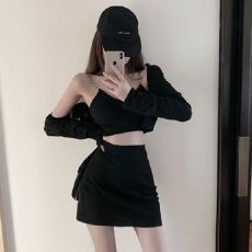 批发套装女春夏季新款辣妹吊带背心半身裙子长袖开衫网红炸街三件套