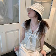 批发法式蝴蝶结蕾丝花边条纹衬衫女2026年夏季新款高级感显瘦短袖上衣