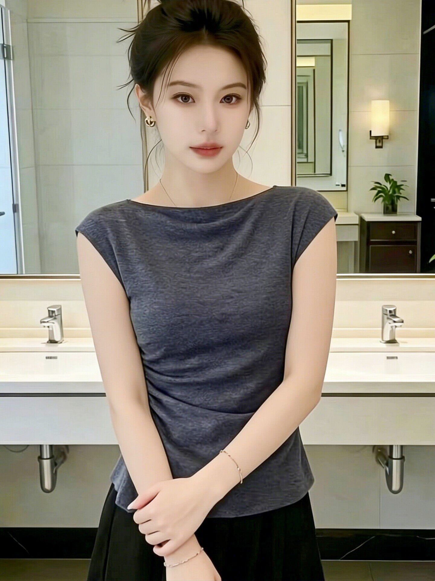 빅 사이즈 불규칙 여성 2026 년 새로운 여름 Feifei 소매 몸매 가꾸기 맨위
