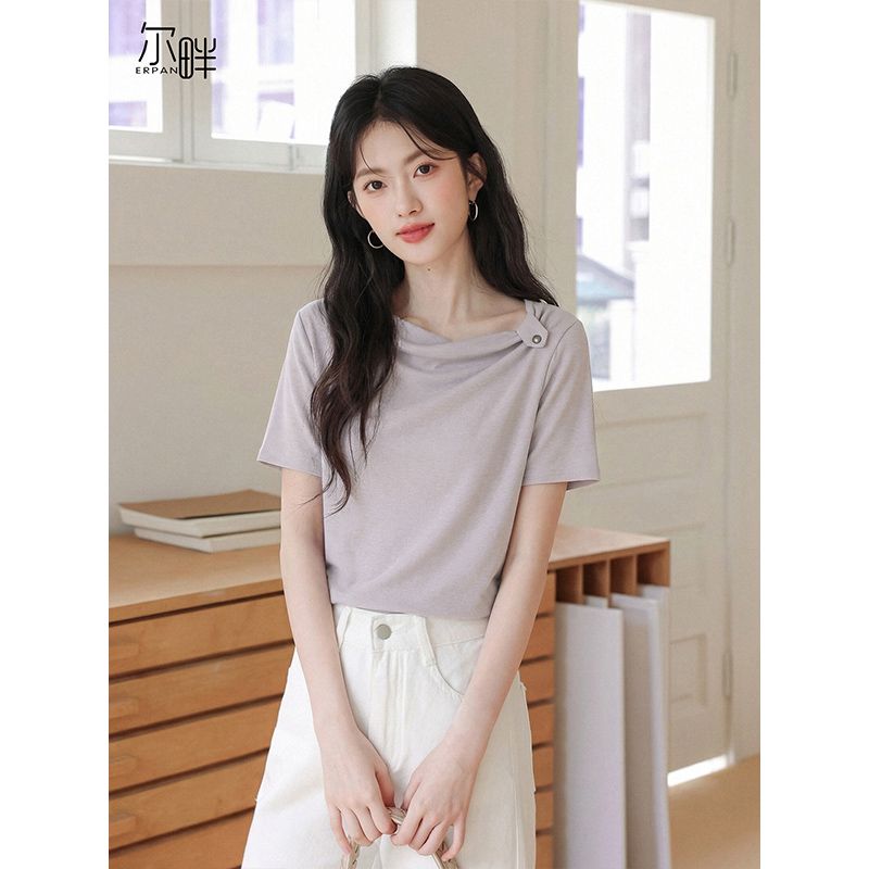 빅 사이즈 여름 흔들다 칼라 반팔 티셔츠 여성 2026 새로운 주름 허리 수축 맨위