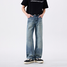 批发春夏季男士牛仔时尚潮牌休闲微弹怀旧宽松直筒青年牛仔裤男