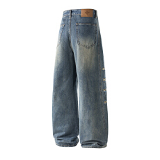 批发春夏季男士牛仔时尚潮牌休闲微弹怀旧宽松直筒青年牛仔裤男