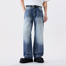批发春夏季男士牛仔时尚潮牌休闲微弹怀旧宽松直筒青年牛仔裤男