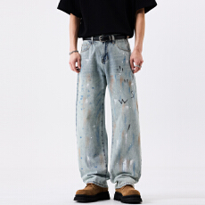 批发春夏季男士牛仔时尚潮牌休闲微弹怀旧宽松直筒青年牛仔裤男