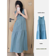 批发夏装韩版<b class='q'>时尚</b>宽松无袖系带气质无袖薄款<b class='q'>大码</b>连衣裙M 4XL200斤