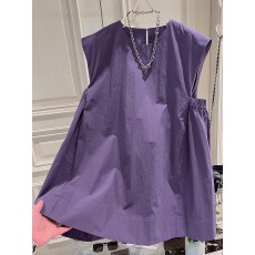 批发<b class='q'>韩版</b>纯色大码褶皱设计感无袖衬衫减龄<b class='q'>娃娃衫</b>小个子宽松背心上衣