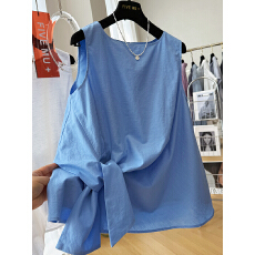 批发夏装新款大码女装设计感小众扭结<b class='q'>棉麻</b>马甲背心气质外穿无袖<b class='q'>上衣</b>