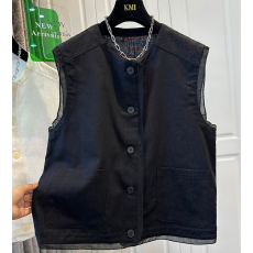 批发夏装新款大码女装轻奢减龄木耳边<b class='q'>棉麻</b>无袖坎肩马甲女<b class='q'>上衣</b>