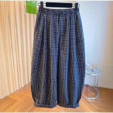 批发外贸出口日单外单高级感格子<b class='q'>裤</b>女<b class='q'>大码</b>宽松休闲百搭阔腿九分气球<b class='q'>裤</b>