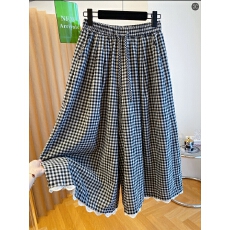 批发外贸出口日单外单高级感格子裤<b class='q'>大码</b>宽松休闲百搭阔腿九分裤裙