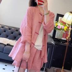 批发夏装新款<b class='q'>大码</b>女装复古中式盘扣宽松防晒衬衫休闲慵懒短裤两件套