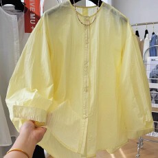 批发春装新款高级感韩系宽松慵懒风后开叉长袖衬<b class='q'>衫</b>薄款小<b class='q'>衫</b>上衣