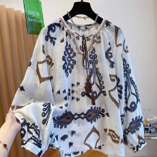 批发夏装新款<b class='q'>大码</b>波西米亚风高端休闲时尚百搭上衣防晒长袖衬衫上衣