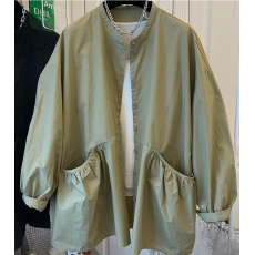 批发秋装新款韩版大码女装<b class='q'>春</b>秋新款双口袋长袖风衣外套衬衫上衣女