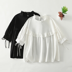 批发实拍早春大码<b class='q'>女装</b>宽松轻奢简约气质网纱<b class='q'>中袖</b>棉麻轻薄透款衫