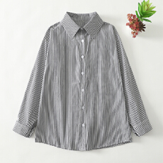 批发实拍早春新款韩国chic大码细条纹棉麻休闲衬衫女百搭燕尾衬衣