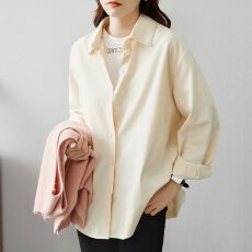 批发<b class='q'>秋</b>季新款纯棉蓝色长袖衬衫女上衣通勤穿搭休闲蓝衬衣外套