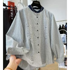 批发秋装新款韩系复古格子长袖圆领衬衫超好看气质独特巨好看的上衣