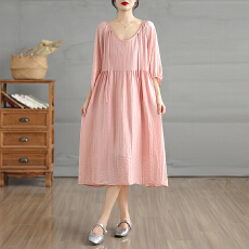 批发实拍2026早春UMv领系带裙子女新款文艺慵懒风宽松大摆长款连衣裙