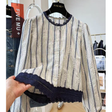 批发秋装新款日韩女装巨好看短款小衫蕾丝花边长袖衬衫法式小资小上衣