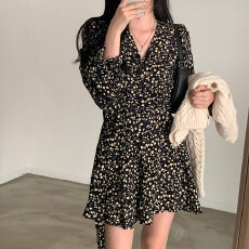 批发2026早春装新款韩国chic秋季法式碎花<b class='q'>连衣裙</b>女系带显瘦<b class='q'>连衣裙</b>