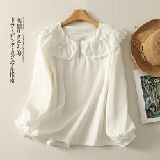 批发实拍2026早春BOLATU柏拉图气质娃娃领甜美设计白色棉麻料舒适衬衫