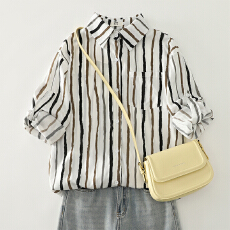 批发实拍2026早春大码条纹衬衫设计感小众上衣男友风宽松长袖衬衣<b class='q'>开衫</b>