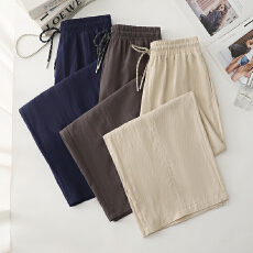 批发实拍2026早春大码女装设计感抽绳宽松直筒休闲裤透气哈伦阔