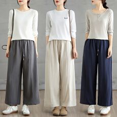 批发实拍2026早春女装设计感抽绳宽松直筒休闲裤透气哈伦阔