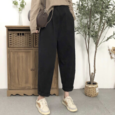 批发春装新款高腰纯棉休闲老爹裤女复古松紧腰宽松百搭小脚<b class='q'>哈伦裤</b>
