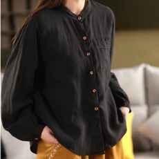 批发秋装新款日单<b class='q'>外贸出口</b>文艺复古气质纯色长袖宽松文艺衬衫