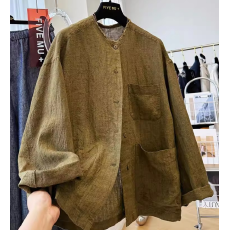 批发夏装新款大码高级感复古亚麻毛边衬衣男女秋季新款宽松休外套
