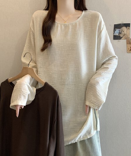 가을 의상 새로운 라운드 넥 셔츠 루즈핏 빅 사이즈 슬림해 보이는 미니멀리즘 작은 대중 디자인 센스 연령 감소 라미 맨위