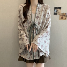 批发实拍2026早春新中式国风汉服上衣宽松显瘦长袖衬衫