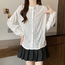 批发实拍<b class='q'>夏</b>装新款法式镂空拼接时尚百搭提花大码女装衬衫