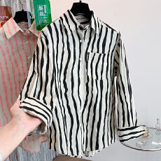 批发实拍2026早<b class='q'>春</b>新款高级感竖条纹衬衫宽松休闲百搭开衫亚麻上衣