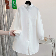批发实拍2026早春款白/长衬衫纯棉休闲百搭小翻领长袖中长款衬衫