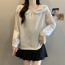 批发实拍2026早春BOLATU柏拉图气质娃娃领甜美设计白色棉麻料舒适衬衫