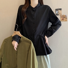 批发实拍新款韩版大码女装<b class='q'>春</b>秋新款双口袋长袖风衣外套衬衫上衣女